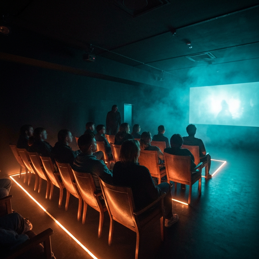 راهنمای کامل رزرو سینما ترس: تجربهای هیجانانگیز و متفاوت 3 فضای داخلی سینما ترس با نورپردازی مهآلود